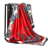 Vogue Foulard Satin Square Silk Scarf Šalikai Aukštos kokybės 1vnt 90*90cm Skaros Šalikai Elegantiškos Populiarios Moterys 90-90cm red
