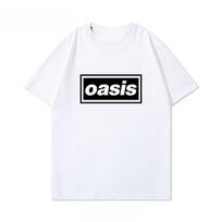 Oasis Oasis Spausdinti marškinėliai, trumpomis rankovėmis vyrams ir moterims, grynos medvilnės, retro roko, laisvo kirpimo pagrindas, kasdienis vasaros trendas M black