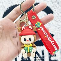 Cartoon Christmas Rabub Keychain PVC Material Cute Labubu Car Bag Pendant red