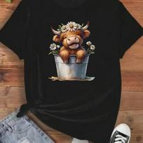 Calves pattern print T-shirt in the bucket daily fashion women's casual wear summer T-shirt short sleeve XXXXXL įvairiaspalvis