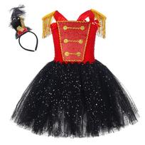 Girls Tutu Dress with Headband Glittering Princess Dress Holiday Clothes Circus Ringmasters Costume for Party S red