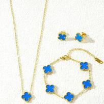13 mm auksinis keturlapis dobilas papuošalų rinkinys: Apyrankė, Karoliai, Auskarai - Klasikinis aukščiausios klasės stilius Gold beige