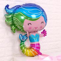 Cartoon Smiling Mermaid Ocean Theme Aluminum Foil Balloon for Birthday Party Decoration blue