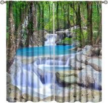 Forest Waterfall Landscape Blackout Window Curtains, Animals Tigers Waterfall Woodland Natural Window Drapes, for Living Room 60×150cm black