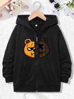 Kids Black Zip Up Hoodie Split Cool Bear Head Graphic Long Sleeve Pocket Casual Boys Streetwear Hooded Jacket 140 white
