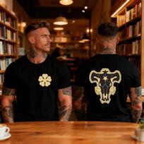 Asta's Black Clover Black Raging Bull Logo Printed T-shirt Anime Peripheral Summer Versatile To XXL brown