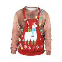 Hot-Selling Christmas Prank Hoodie: 3D Nipple Belly Hair Design, Round Neck Pullover for Couples XL beige