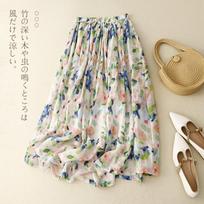 The real shot is a new literary and retro cotton and linen A-shaped skirt for women in summer, looking thin, high-waisted, medium and long women 2XL beige