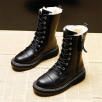 Ladies Anti -Ski Boots Waterproof And Warm Martin Boots With Fur Thick Bottom New Winter All -Match Short Boots Flat Cotton Shoes 38 black
