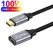 100W PD Fast Charging Cable Male to Female Data Line 4K@60HZ Video Cord 10Gbps USB 3.1 Gen 2 Type C Extension Cable For Laptop 0.5M black