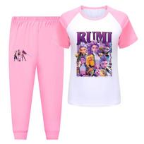 4836 Kids Girls Rumi Zoey Mira Hunters Print T-shirt Pants Trouser Clothes Set 140cm pink