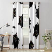 Cartoon Black Cats Window Curtain For Living Room Bedroom Decoration Curtains Luxury Kitchen Valance Curtains 135W x 60H(cm) x1 white