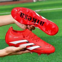 World Cup Men's Non-slip Soccer Shoes Male Teen Student G Spike Professional Competition Sneakers 39 raudona