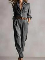 2025 m. rudens moteriškas klasikinis retro languotas kombinezonas Medium gray