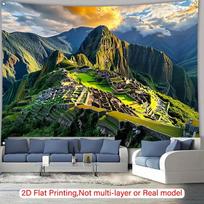 Majestic Machu Picchu Tapestry, Golden Hour Sunrise Over the Ancient Citadel and Surrounding Andean Peaks, Exotic Travel Wall Art 47.2x31.5inch/120*80cm gray