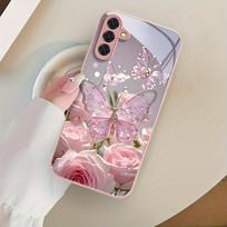Kietojo stiklo gėlių dėklas, skirtas Samsung S26 S25 Ultra S24 S23 Plus S21 FE S22 A56 5G A55 A54 A36 A53 A52S A17 A16 A34 A51 Dėklo dangtelis Galaxy S24 gray