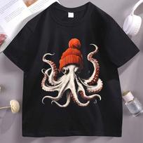 Juokingas aštuonkojis su kepure Retro marškinėliai Unisex Juokingi marškinėliai 90-ųjų grafiniai marškinėliai Medvilniniai trumpomis rankovėmis Vyriški marškinėliai Y2k drabužiai XL gray