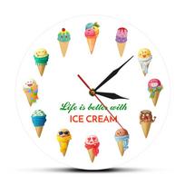 Life is better with ICE CREAM Cartoon Ice Cream Printed Dessert Wall Clock Kid Room Nursery Wall Art Kitchen Clock Wall Watch beige