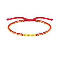 999 gryno aukso Zodiako raudonojo siūlo apyrankė: Laimės karoliukas pintas rankos virvelė Dovana merginai Gold Bracelet + Gift Box red