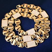 14MM Thickness 18K Gold Plated Miami Cuban Chain Round Cubic Zirconia Brass Metal Cuban Link Chains for Men 20MM&7 IN(17.78cm)