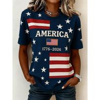 Amerikos Nepriklausomybės Diena Moteriški Marškinėliai Spausdinti Grafinis Raidės Amerikos Vėliava Vintage Mada Atsitiktiniai Trumpomis Rankovėmis 5XL black