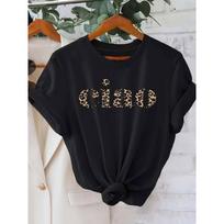 Raidė Ciao Leopardas Širdies Ritmas Trumpomis Rankovėmis Spausdinti Drabužiai Moteriški Marškinėliai Harajuku Grafiniai Drabužiai Moteriškas Viršutinis Marškinėlis M black