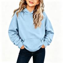 Boys Girls Kids Lined Long Sleeve Color Pullover Hoodie Casual Sweatshirt 160 šviesiai mėlyna spalva