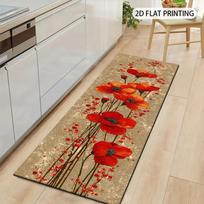 1Pcs Vibrant Red Poppy Flower Non-Slip Washable Area Rug Runner for Entryway, Living Room, Bedroom & Patio 40X120cm beige