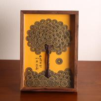 Fortune Feng Shui Money Tree Frame, Brass Wealth Decor, Desktop fortunate Gift Abundant Daily Fortune 27x22cm orange