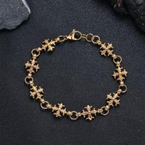 Stainless Steel Vintage Sanskrit Cross Flower Cuban Link Bracelet Men Women Hip Hop Minimalist Gold Tone G3013 Gold Tone Cross Flower Bracelet 21cm
