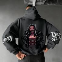 Demon Slayer Men's Hoodie Sweatshirt Kamado Nezuko Anime Spring Autumn Winter Boy Harajuku Long-sleeved Parent-child Outfit XL black