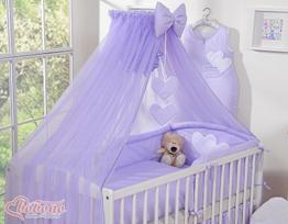 Large Chiffon Mosquito Net for a Baby Crib with Hanging Hearts and a Bow - Purple