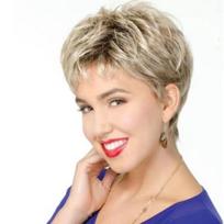 Pixie kirpimo perukai Sintetiniai trumpi Ombre pilki Pixie kirpimo perukai su kirpčiukais Sluoksniuoti perukai Banguoti perukai moterims beige