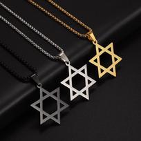 Klasikinis paprastas žydiškas žavesys Dovydo žvaigždė Madingi kasdieniai aksesuarai Pakabukas ant kaklo vyrams ir moterims 60CM(Necklace Long) black