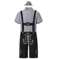 Vyriškas Oktoberfest aprangas: Kelnės languotu marškiniu, džinsinis kombinezonas ir skrybėlė L gray