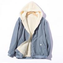 Sustiprinta dvipusė dėvėjimo avies vilnos medvilninė striukė Korėja Pūkinė moteriška žiemos užtraukiama su gobtuvu parkas XS gray