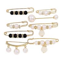 Durable Leak Proof Metal Brooch Imitation Pearl Non-Slip Safety Pin Multifunction Waist Buckle Collar Adjustment white