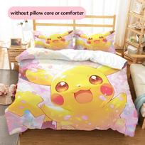 Pikachu Pokémon Pattern Bedding Home Decoration Birthday Gift (1 * duvet cover + 2 * pillowcase, without core) 135x200cm white