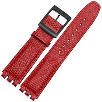 17mm Cowhide leather watch strap For Swatch YCS /YAS /YGS /YIS415/414Lychee pattern lizard pattern Concavo convex watch bracelet 17mm brown