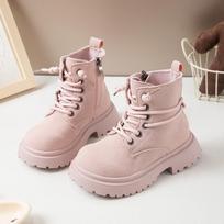 Kids Black Lace Up Martin Boots Side Zipper Non Slip Platform Boots 36 beige
