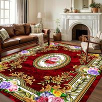 1pc Area Mat Bohemian Design, Non-Slip Backing Machine Washable for High-Traffic Areas Living Room, Bedroom, Bohemian Floral Mat 40x60cm brown