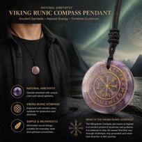 Natural Crystal Quartz Mysterious Nordic Goethe Futhark Runes Viking Compass Vegvisir Reiki Energy Pendant Necklace For Jewelry ametistas