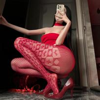 Red Playing Card Pattern Women Sexy Asymmetrical Tights Summer Mesh Fishnet Stockings Gothic Sheer Pantyhose One Size beige