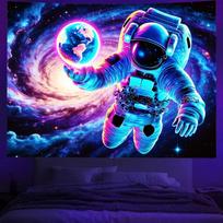 Psychedelic Space Astronaut Tapestry Galaxy Earth Cosmic Wall Hanging Aesthetic Decor for Gaming Bedroom Dorm Room 100X70CM white