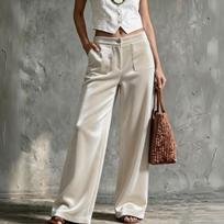 Women's Velvet High Waist Straight Leg Casual Pants with Pockets, Loose Fit Color S balta