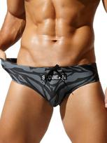 SEOBEAN Men's Striped Low-Rise Ice Silk Thong Swim Trunks M geltona