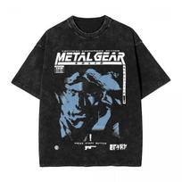 Metal Gear Solid 3 Snake Eater Washed T Shirt Man Game Retro Cotton T Shirts Summer Round Neck Fashion Tees Big Size Clothing XL gray