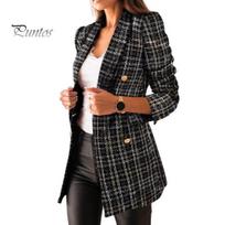 Žieminis paltas Moterims Rudens Švarkelis Atverčiama apykakle Megztinis Ilgomis Rankovėmis Dvigubo Krūtinės Slim Fit Stiliaus Ponios Šiltas Laisvalaikio Storas Langų Raštas Darbui M juoda