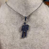 Pakreiptas Eilish Billie galvos stiliaus deimantinis pakabukas Hip Hop nerūdijančio plieno karoliai Blue necklace gray