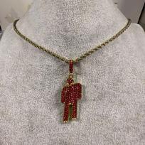 Pakreiptas Eilish Billie galvos stiliaus deimantinis pakabukas Hip Hop nerūdijančio plieno karoliai Red necklace gray